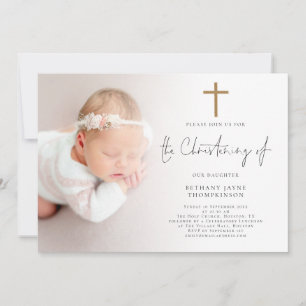 Invitation Croix Parties scintillant or photo moderne Christi
