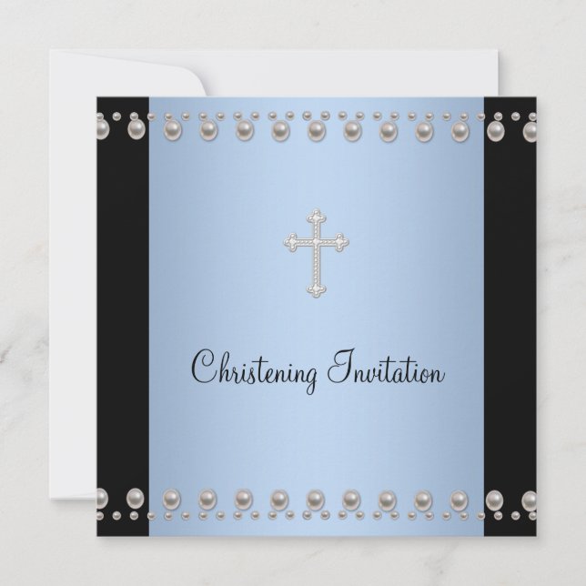Invitation Croix Pearle bleue Noir Bleu Bleu (Devant)