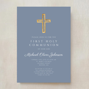 Invitation Croix religieuse bleue poussiéreuse Garçon Premièr