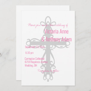 Invitation Croix religieuse Élégant Mariage chrétien rose