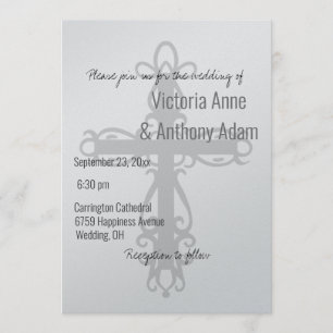 Invitation Croix religieuse Mariage d'argent métallique chrét