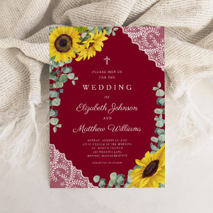 Invitation Croix Religieuse Mariage Tournesol Dentelle Bourgo