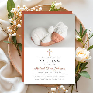 Invitation Croix religieuse moderne en terre cuite Photo Bapt