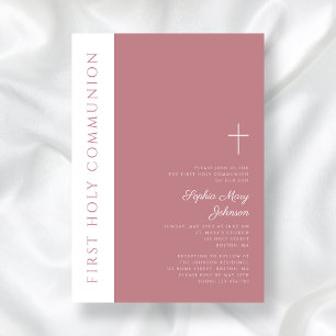 Invitation Croix religieuse rose moderne Première communion d