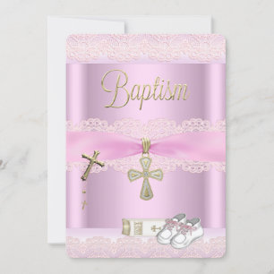 Invitation Croix rose baptême fille dentelle baptême 2a