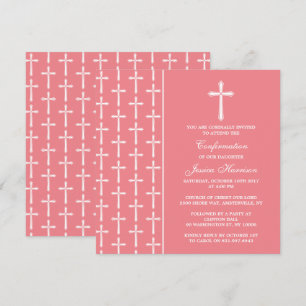 Invitation Croix Rose & Blanc Sainte Communion Ou Confirmatio
