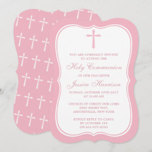 Invitation Croix Rose & Blanc Sainte Communion Ou Confirmatio