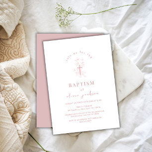 Invitation Croix Rose Dusty Christening Girl Baptême