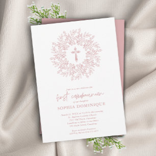 Invitation Croix rose moderne Première communion