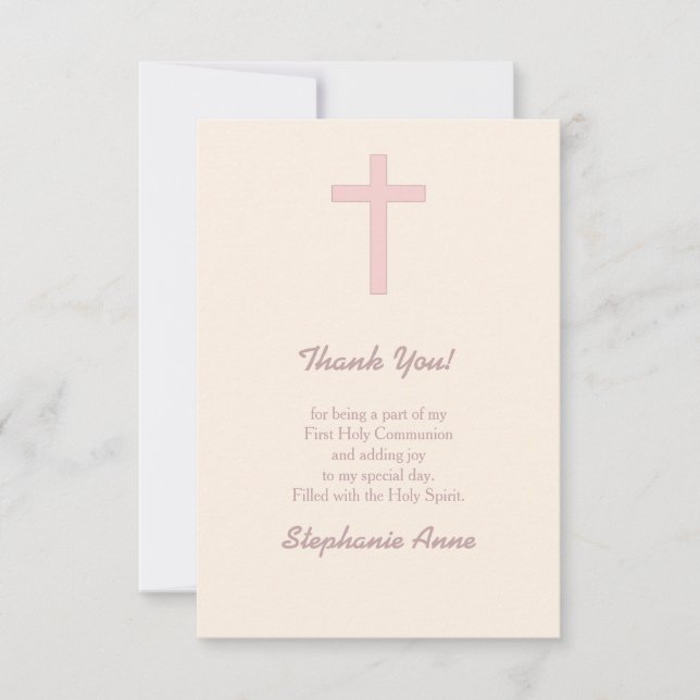 Invitation Croix rose pastel communion (Devant)