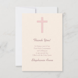 Invitation Croix rose pastel communion