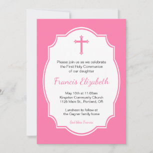 Invitation Croix rose Première Sainte Communion