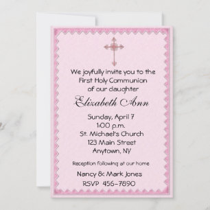 Invitation Croix rose religieuse