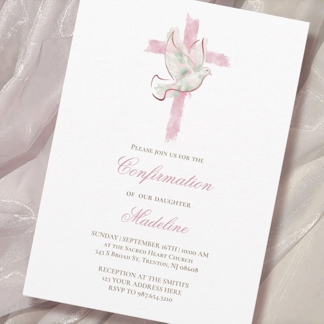 Invitation croix rose Saint-Esprit Confirmation (Créateur téléchargé)