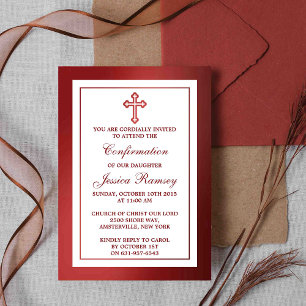 Invitation Croix Rouge Métallique Sainte Communion Ou Confirm