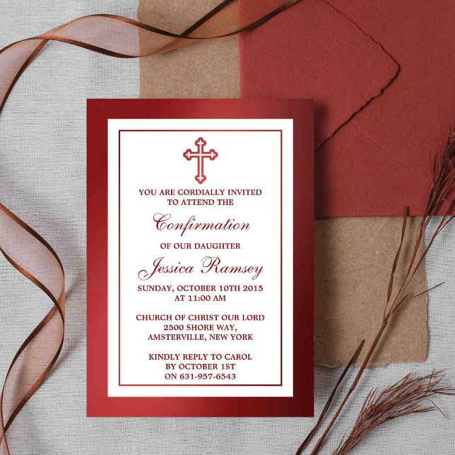 Invitation Croix Rouge Métallique Sainte Communion Ou Confirm (Créateur téléchargé)