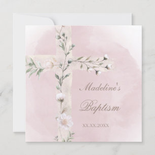 Invitation Croix sainte sur l'aquarelle rose poussiéreuse Bap