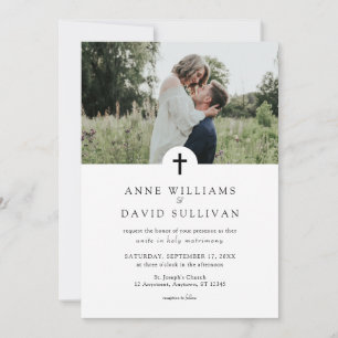 Invitation Croix simple catholique avec Mariage photo