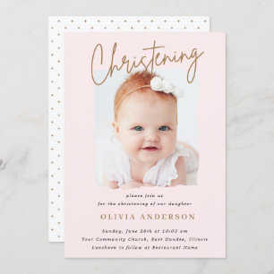 Invitation Croix subtile manuscrite script Christening Photo