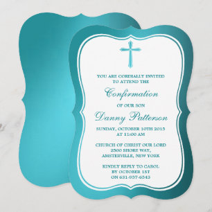 Invitation Croix Turquoise Métallique Communion Ou Confirmati
