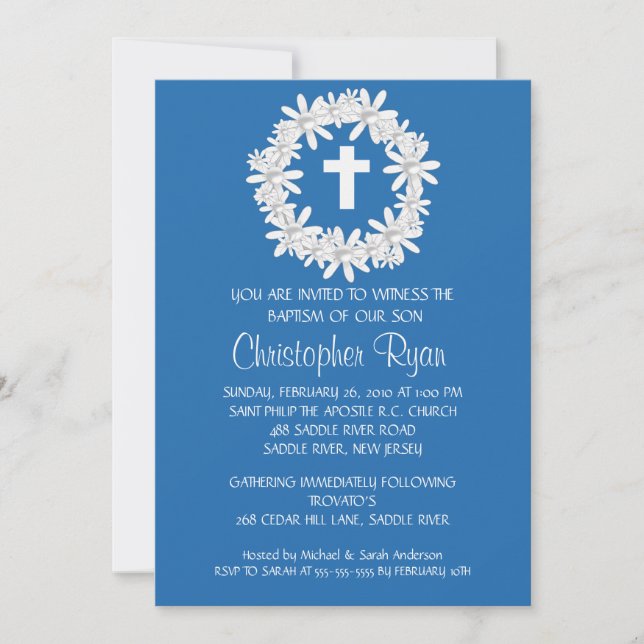 Invitation Croix Wreath Baby Boy Baptisme Inviation (Devant)