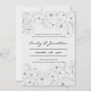Invitation Croquis crayon floral   Mariage minimaliste