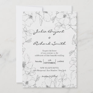 Invitation Croquis crayon floral   Mariage minimaliste Peony
