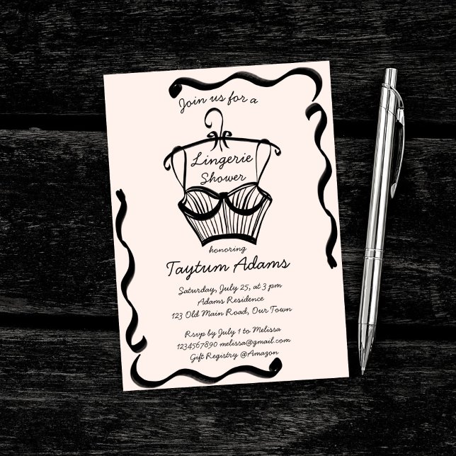 Invitation Croquis de bordure ondulée Lingerie nuptiale (Lingerie bridal shower retro wavy border sketch invitation template digital download )