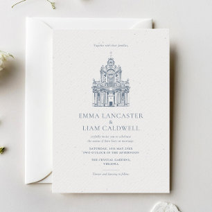 Invitation Croquis de lieu de culte mariage minimaliste