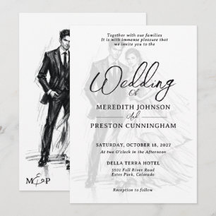 Invitation Croquis de mode moderne au fusain couple mariage