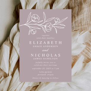 Invitation Croquis Floral Dusty violet Mariage