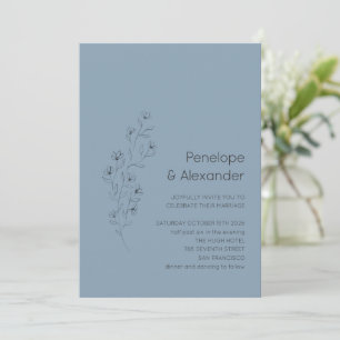 Invitation Croquis floral moderne minimaliste Mariage bleu Du