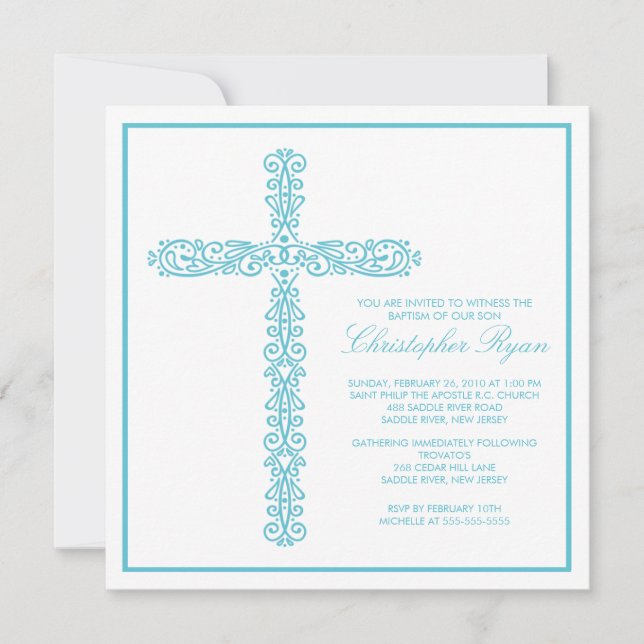 Invitation Cross Baptism Christening Boy Baptism Inviation (Devant)