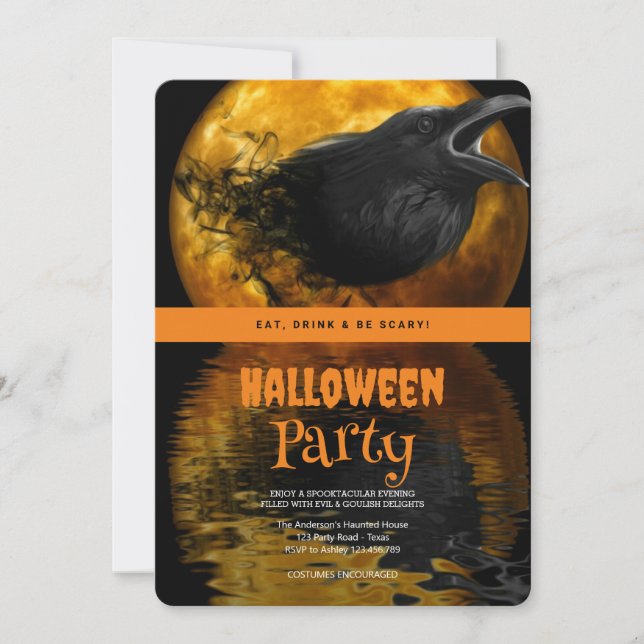 Invitation Crow gothique de la fête d'Halloween (Devant)