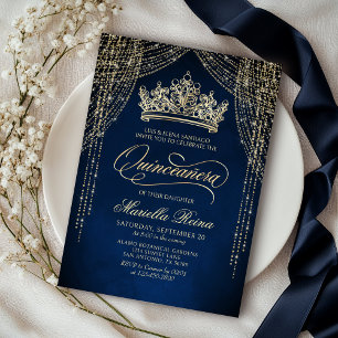 Invitation Crown Tiara Marine Gold Quinceañera