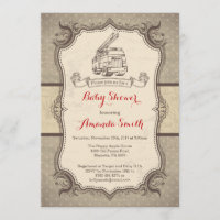 Cru d'invitation de baby shower de Firetruck rétro