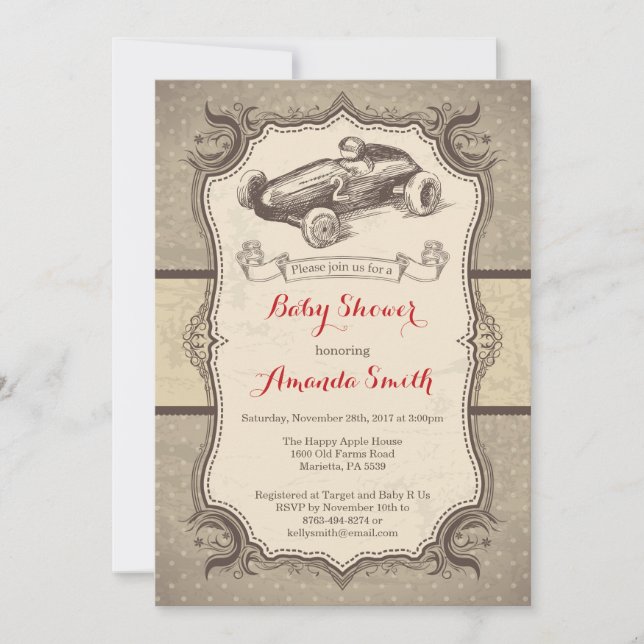 Invitation Cru d'invitation de baby shower de voiture de (Devant)