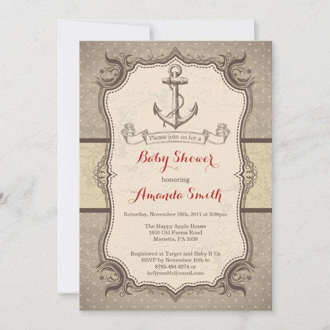 Invitation Cru nautique d'invitation de baby shower rétro (Devant)
