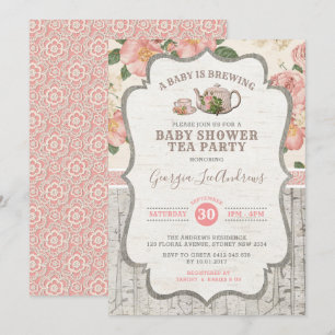 Invitation Cru rose poussiéreux de thé de baby shower floral
