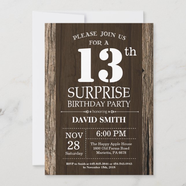 Invitation Cru rustique d'invitation d'anniversaire de (Devant)
