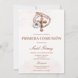 Invitation crucifix beige première communion espagnole Invita