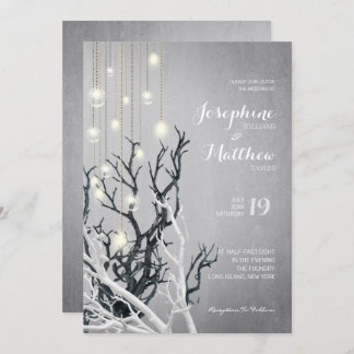 Invitation Crystal Light String White Branch Grey Mariage