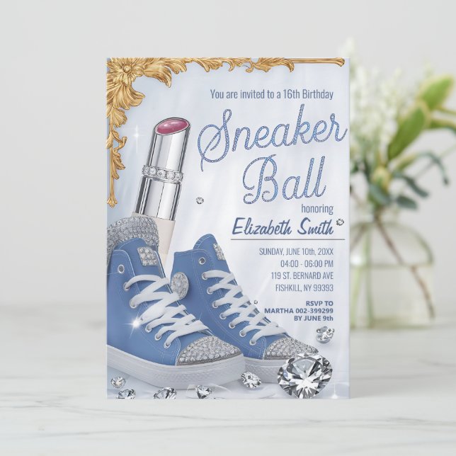 Invitation Crystals Personnalisés Chic Birthday Basket Ball (Debout devant)