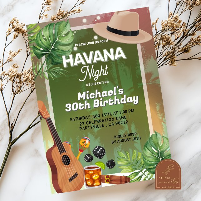 Invitation Cuba Havana Night Man Anniversaire (Créateur téléchargé)