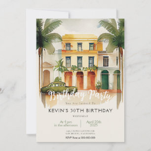 Invitation Cuba Havana Palm Trees Anniversaire Fête Invitatio
