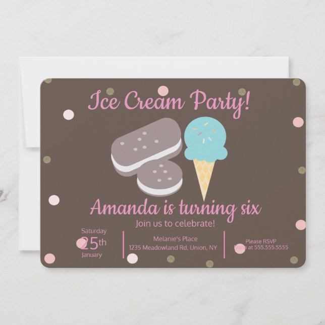 Invitation Cuillère à glace et sandwich à la glace Confetti (Devant)