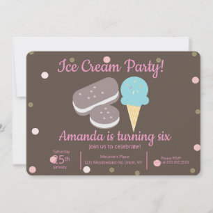 Invitation Cuillère de glace et sandwich de glace Confetti
