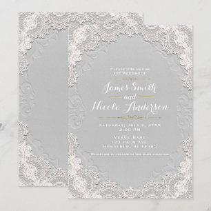 Invitation Cuir blanc suédé mariage occidental à lacets vinta