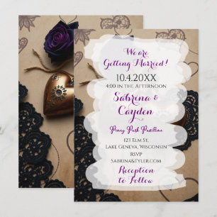 Invitation Cuir, dentelle et Rose Mariage gothique Steampunk