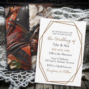 Invitation Cuir, dentelle, Mariage campagnard à cheval